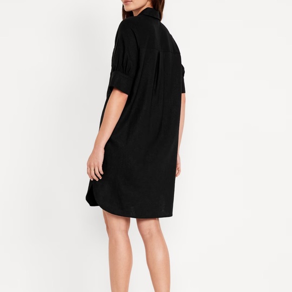 NWT OLD NAVY Linen-Blend Shirt Dress Color: Blackjack - Picture 2 of 8